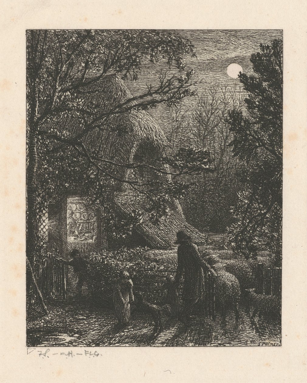 Boże Narodzenie, czyli zapędzanie ostatniej owcy do zagrody autorstwa Samuel Palmer