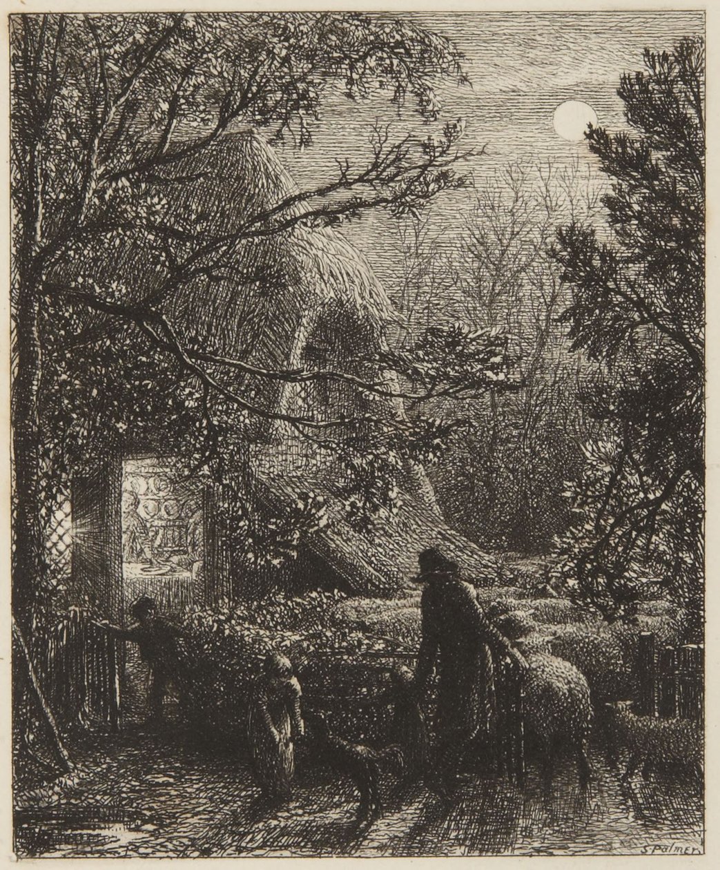 Boże Narodzenie albo zapędzanie ostatniej owcy do zagrody autorstwa Samuel Palmer