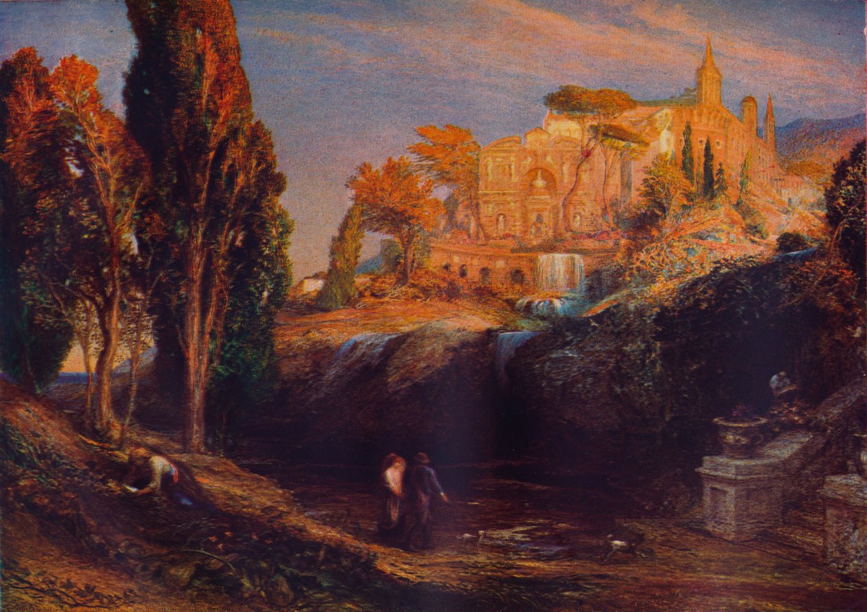 „Emily i Valancourt w Chateau Le Blanc: Lady Foix słyszy od doktora Foix, Tajemnice Udolpho” autorstwa Samuel Palmer