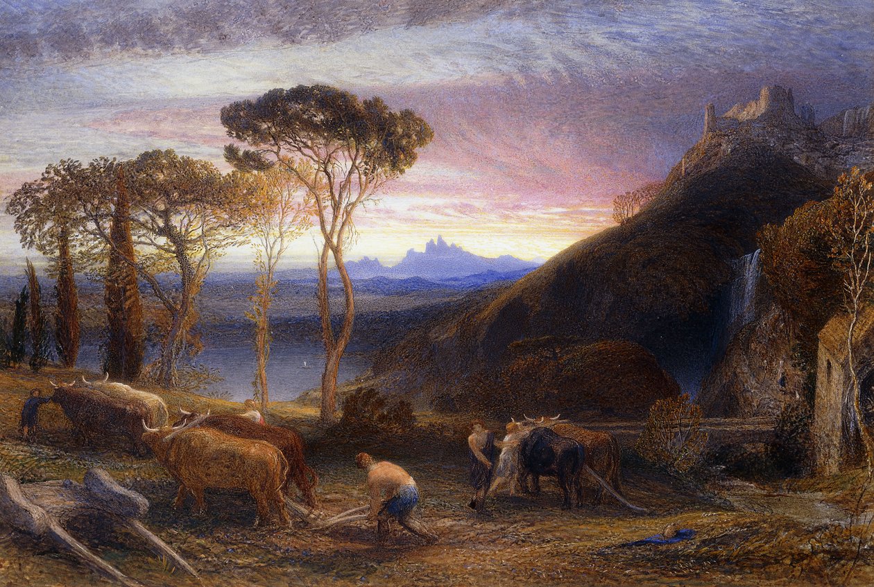 Ilustracja do „Lycidas” Miltona, ok. 1864 (akwarela wzmocniona kolorem ciała) autorstwa Samuel Palmer