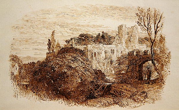 "Mark yon Old Mansion..." (długopis i brązowy tusz na papierze) autorstwa Samuel Palmer