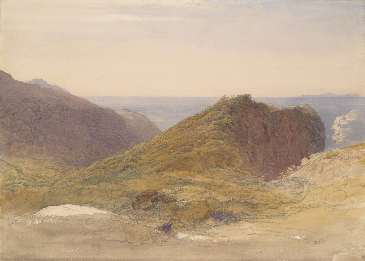 Na północnym wybrzeżu Devon, odległa wyspa Lundy, ca. 1835. autorstwa Samuel Palmer