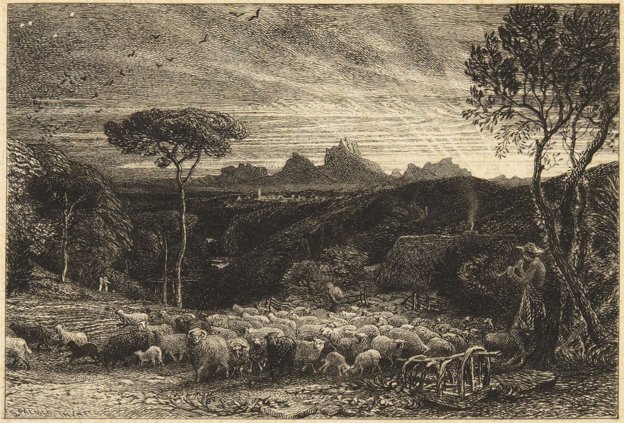„Otwarcie zagrody” lub „Wczesny poranek” autorstwa Samuel Palmer