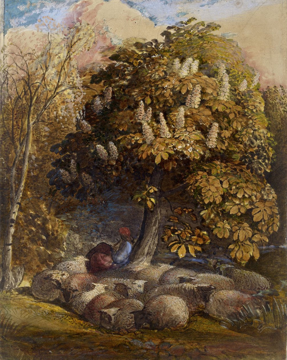 Pastorał z kasztanem, ok.1830-31 (akwarela i bodycolor) autorstwa Samuel Palmer