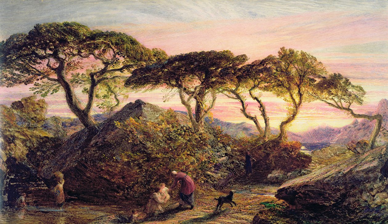 Zachód słońca (akwarela i gwasz na papierze) autorstwa Samuel Palmer