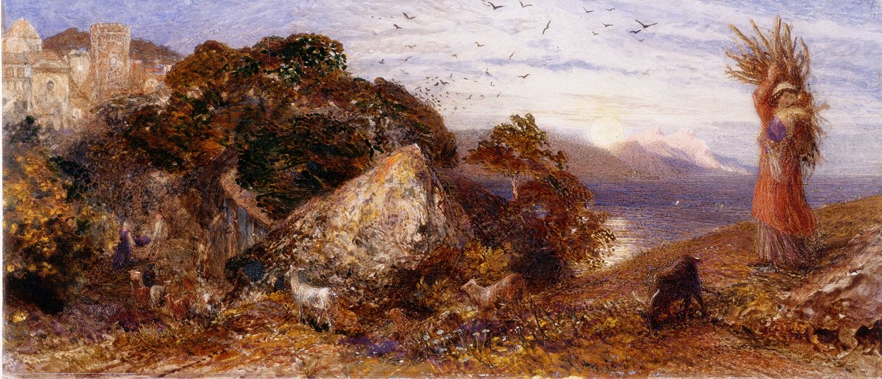 Wschodzący księżyc (bc, ołówek i wc na papierze) autorstwa Samuel Palmer