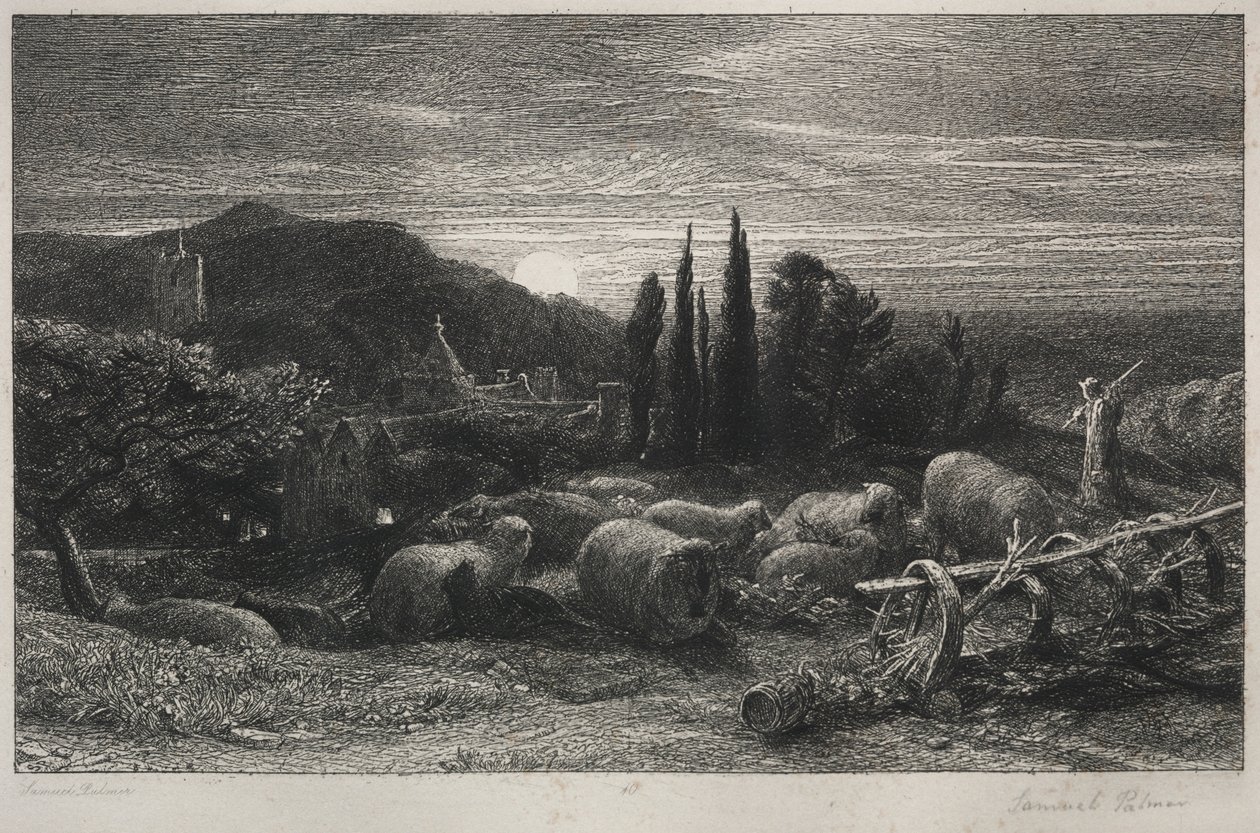 Wschodzący Księżyc. autorstwa Samuel Palmer