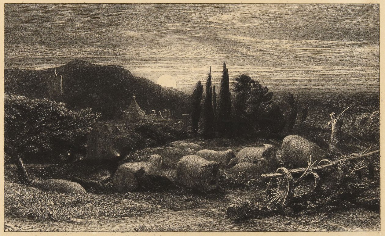 „Wschodzący księżyc” albo „Angielska sielanka” autorstwa Samuel Palmer