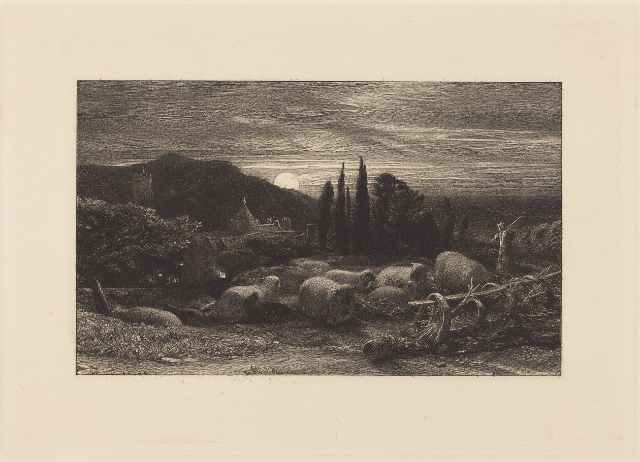 Wschodzący księżyc, czyli Angielska pastoralna scena autorstwa Samuel Palmer