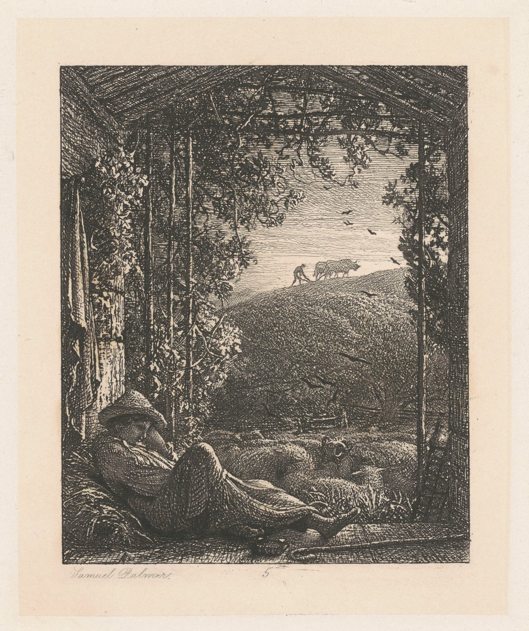 Śpiący pasterz autorstwa Samuel Palmer
