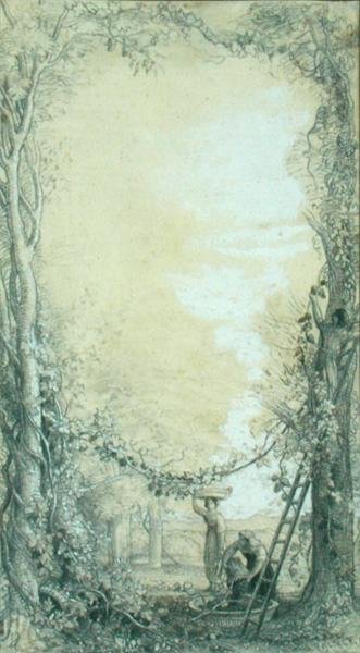 Vintage, projekt ilustracji do „Obrazy z Włoch” Charlesa Dickensa (ołówek i akwarela na kalce kreślonej na kartonie) autorstwa Samuel Palmer
