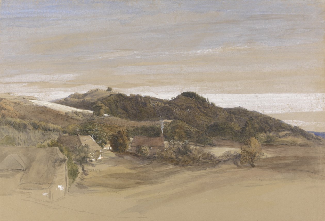 Underriver Hills, w pobliżu Sevenoaks, Kent, z terenów J. Herries, Esq. ok. 1840 (pióro i tusz z akwarelą na graficie na papierze) autorstwa Samuel Palmer
