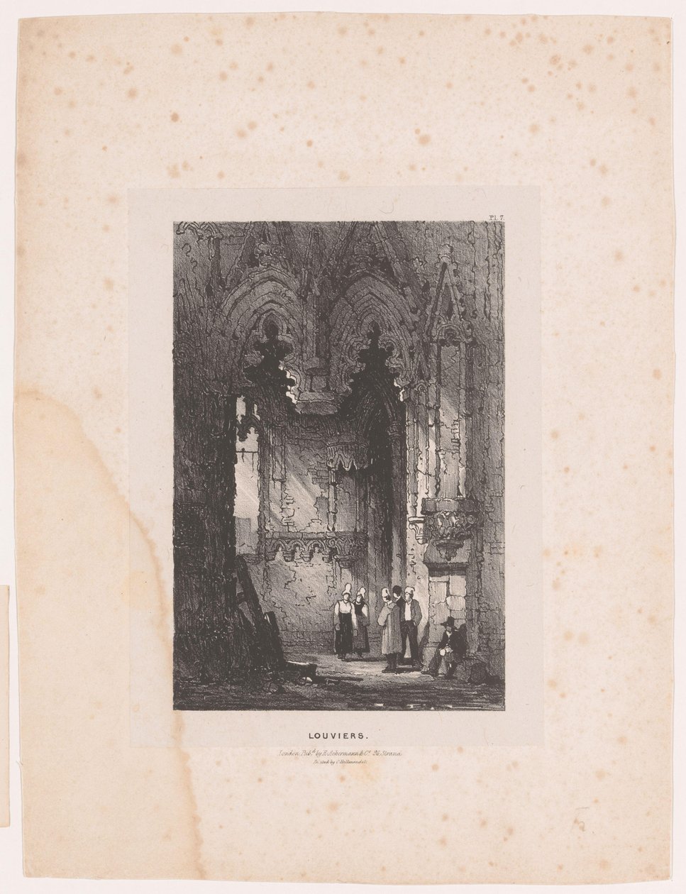 Wnętrze kościoła w Louviers Louviers (tytuł na obiekcie) Wnętrza (tytuł serii) Wnętrza (tytuł serii) autorstwa Samuel Prout (attributed to)