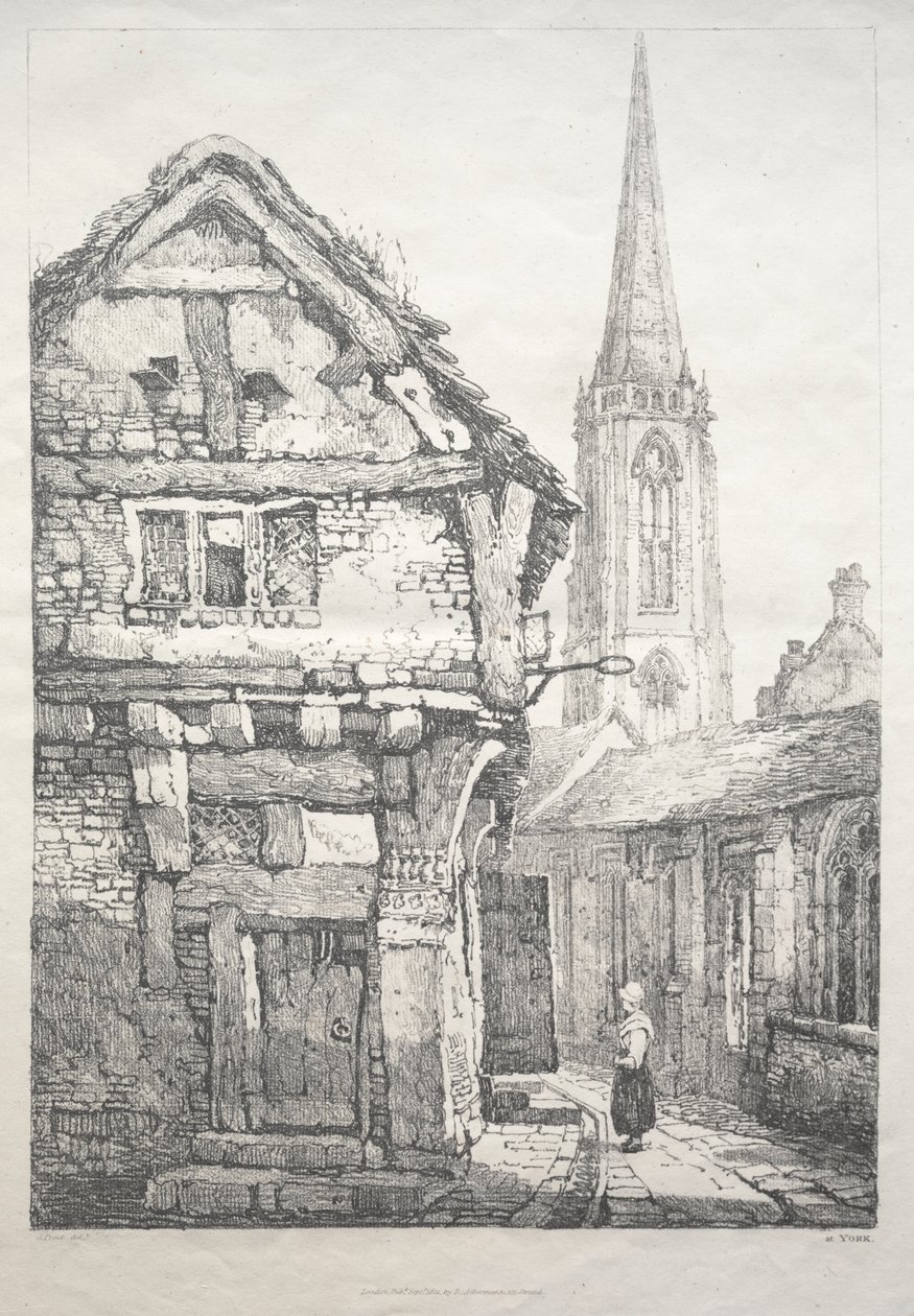 Seria starożytnych budynków i wiejskich domków w północnej Anglii: W York, ulica obok Cloister Wall autorstwa Samuel Prout