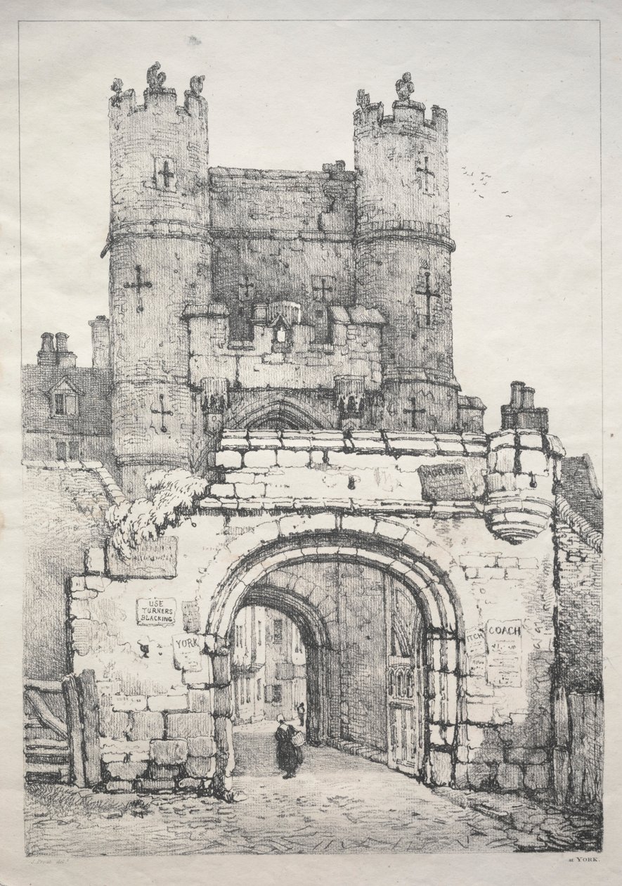 Seria starożytnych budynków i wiejskich domków w północnej Anglii: W York, Medieval Gate, 18 autorstwa Samuel Prout