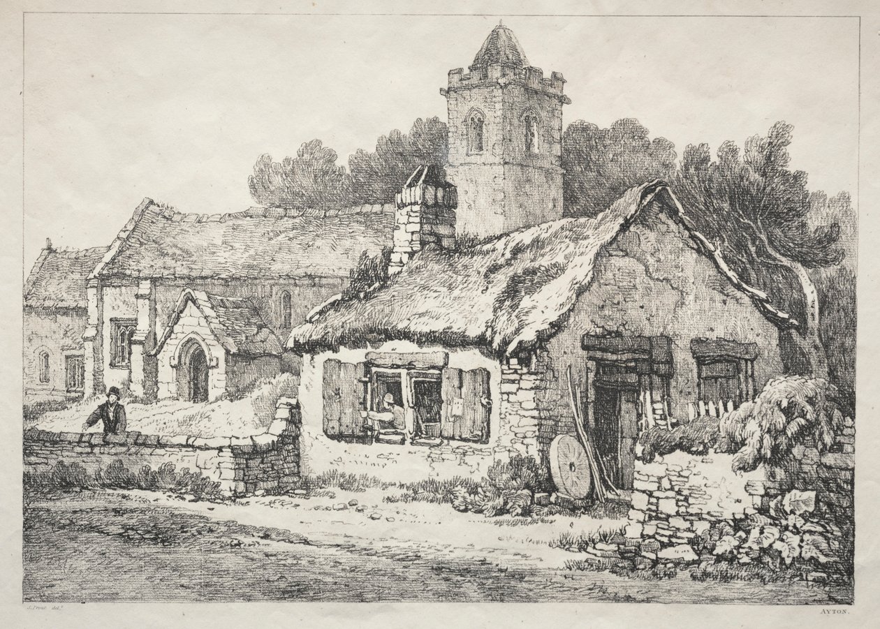 Seria starożytnych budynków i wiejskich chat w północnej Anglii: Ayton, 1821. autorstwa Samuel Prout