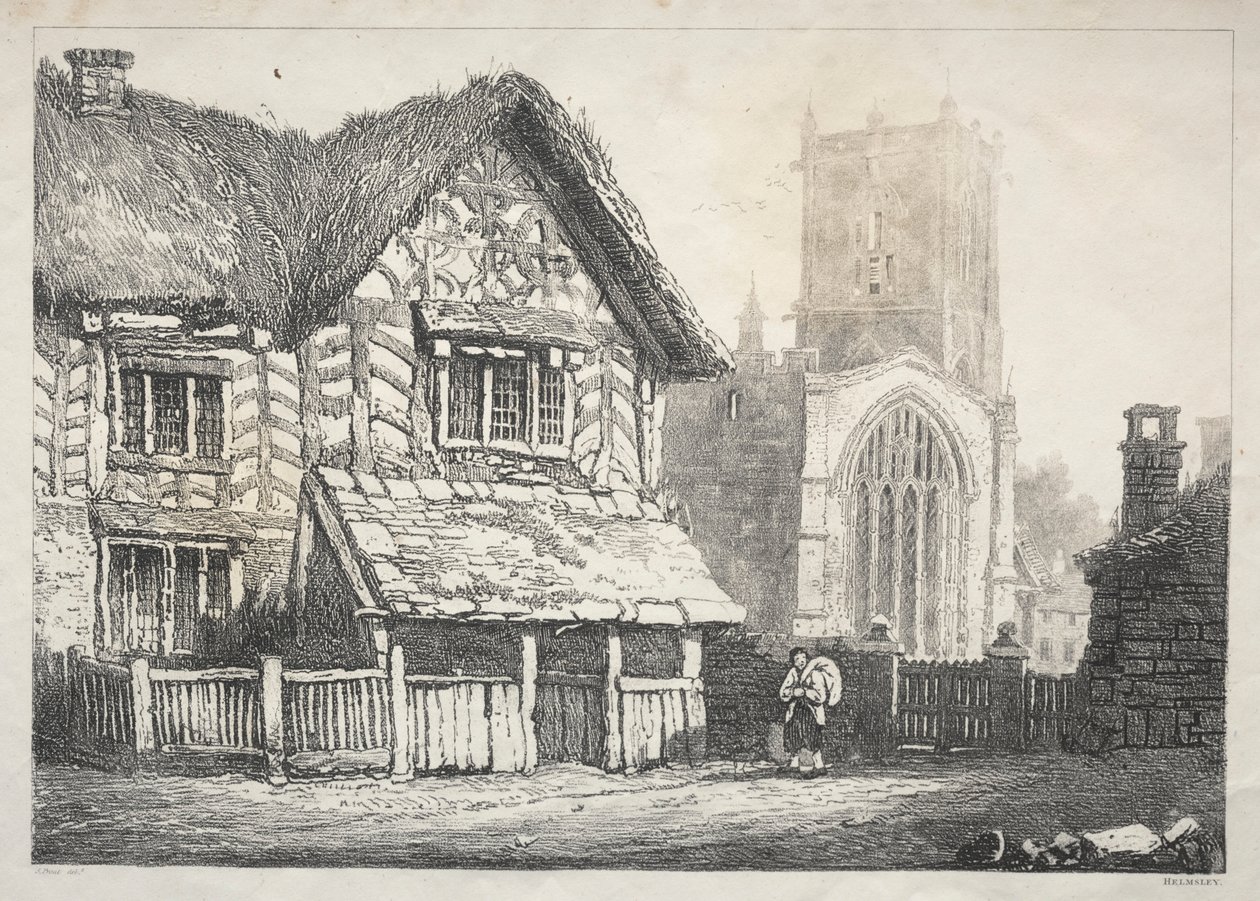 Seria starożytnych budynków i wiejskich domków w północnej Anglii: Helmsley, 1821. autorstwa Samuel Prout