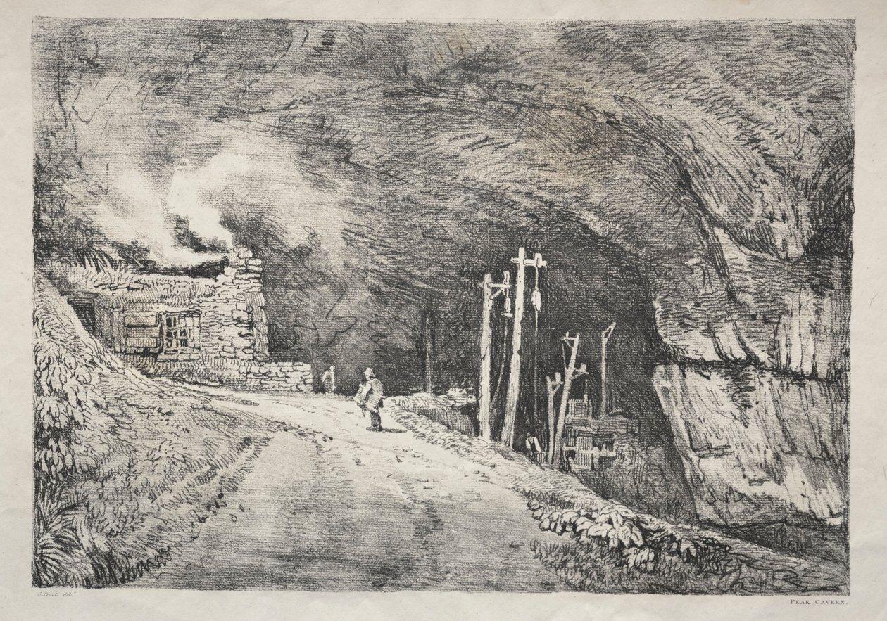 Seria starożytnych budynków i wiejskich domków w północnej Anglii: Peak Cavern, 1821. autorstwa Samuel Prout