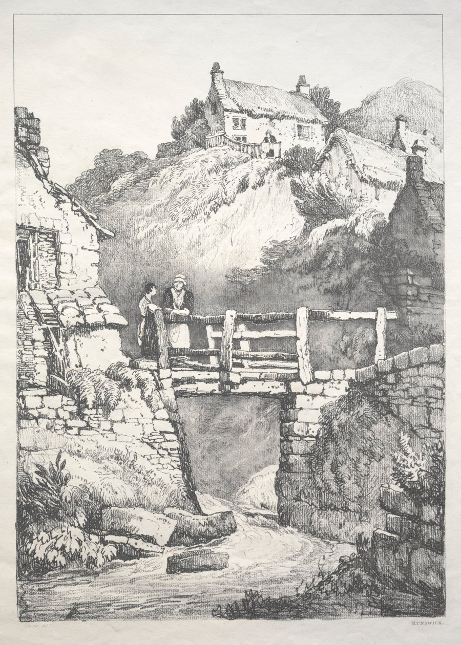 Seria starożytnych budynków i wiejskich domków w północnej Anglii: Runswick, 1821. autorstwa Samuel Prout