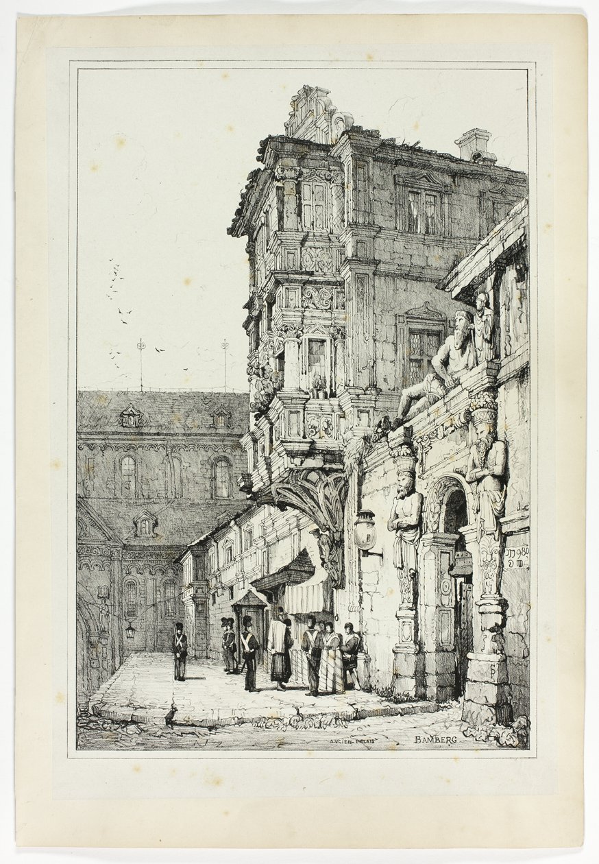 Ancien Palais, Bamberg, na podstawie faksymili szkiców wykonanych we Flandrii i Niemczech autorstwa Samuel Prout