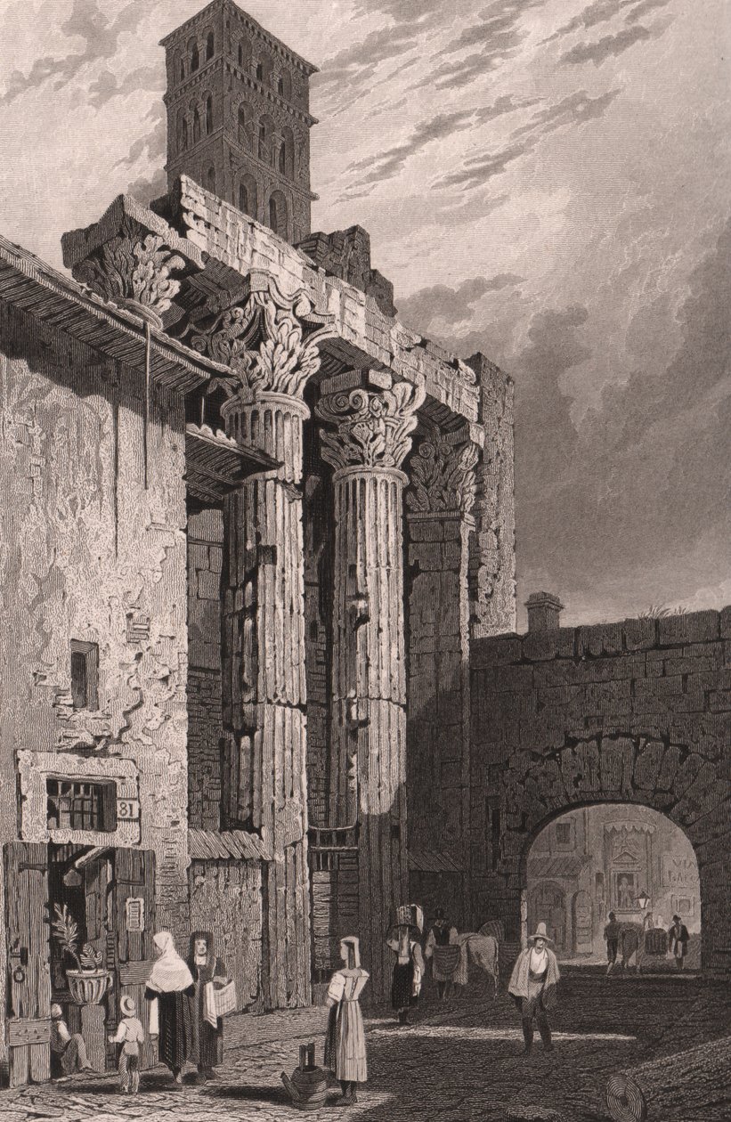 Kolumny Świątyni Marsa Ultora, Rzym, Lacjum, Włochy, staloryt Samuela Prouta (1783-1852), rysunek, ok. 15x115 cm autorstwa Samuel Prout