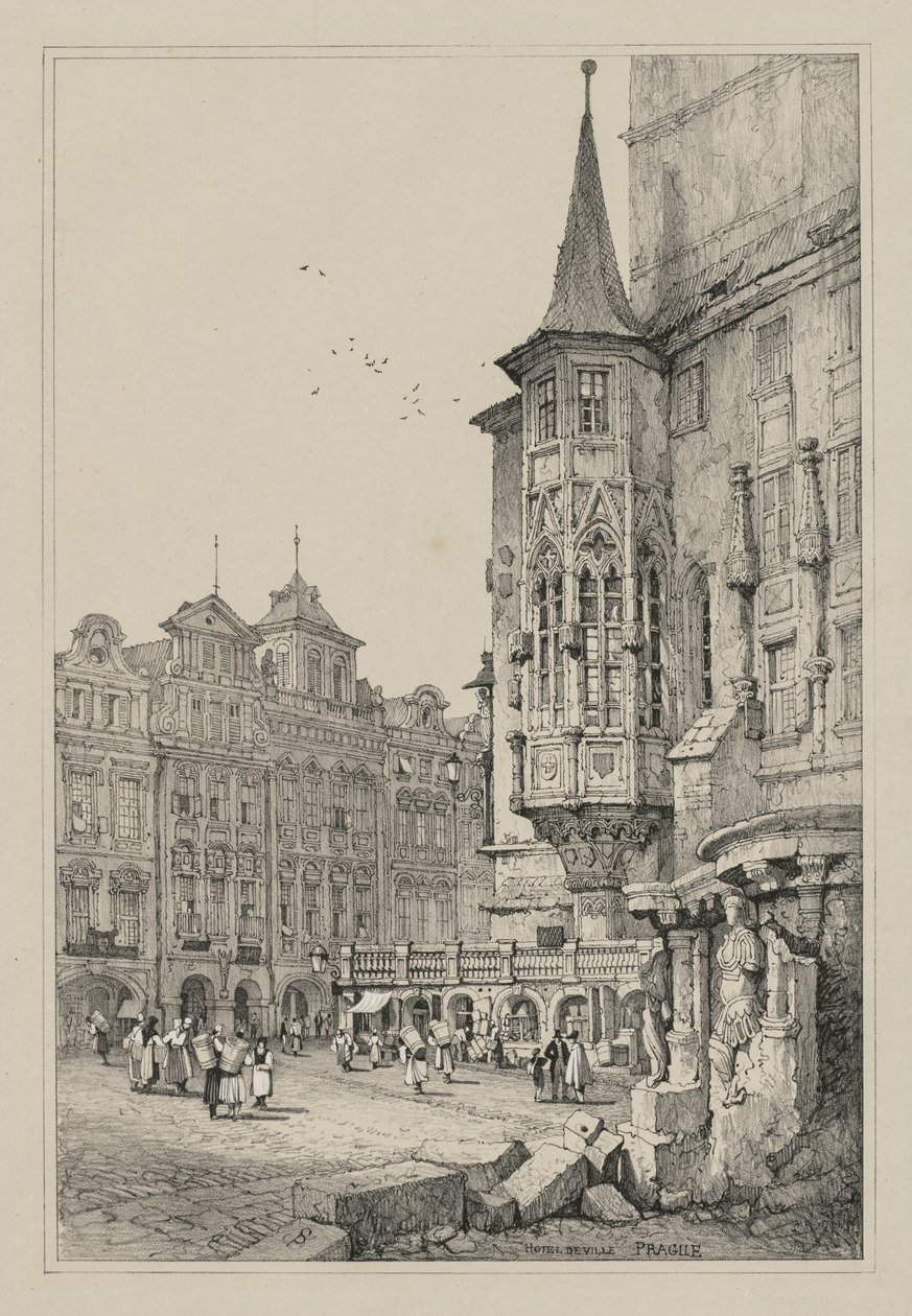 Facimilia szkiców wykonanych we Flandrii i Niemczech: Hotel de Ville, Praga autorstwa Samuel Prout