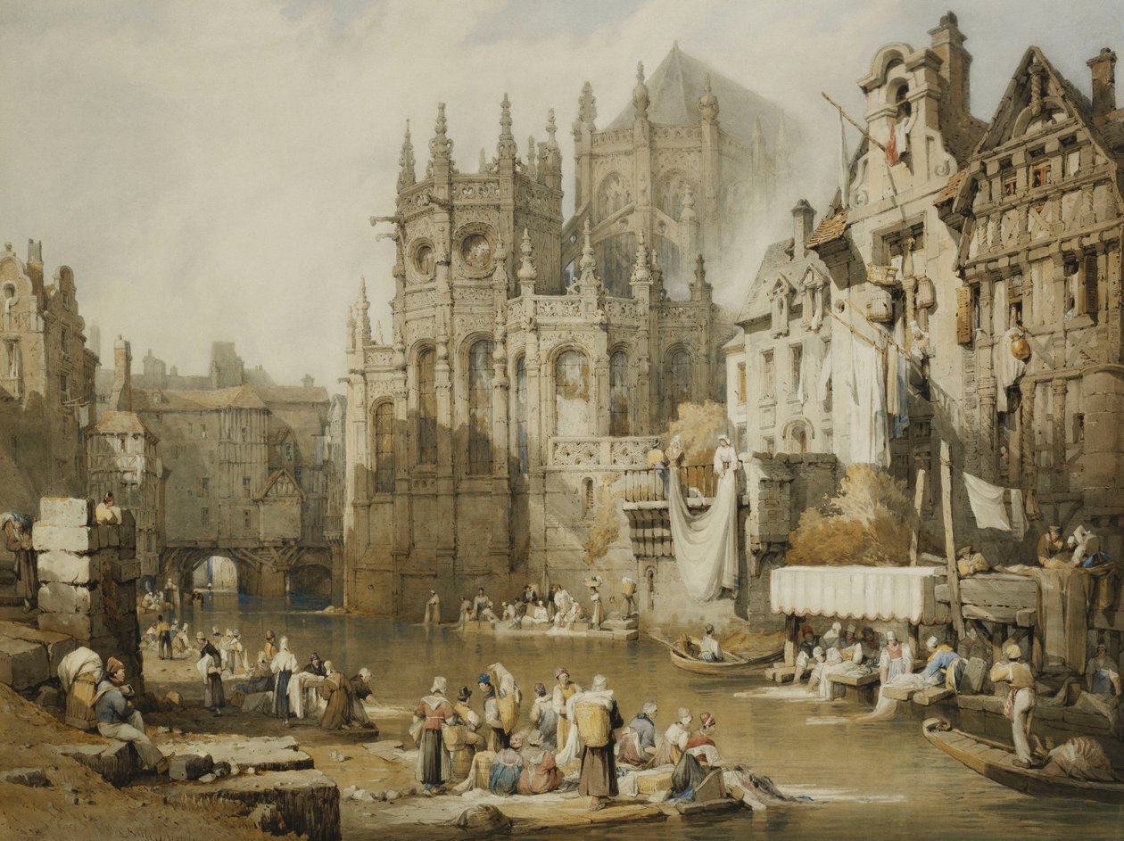 Figury na brzegach rzeki w St. Etienne, Caen, autorstwa Samuel Prout