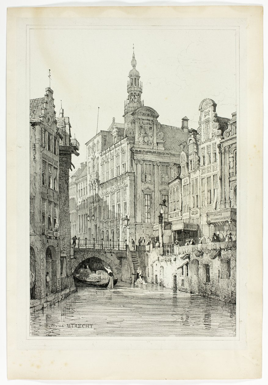 Hotel de Ville, Utrecht, na podstawie faksymili szkiców wykonanych we Flandrii i Niemczech autorstwa Samuel Prout
