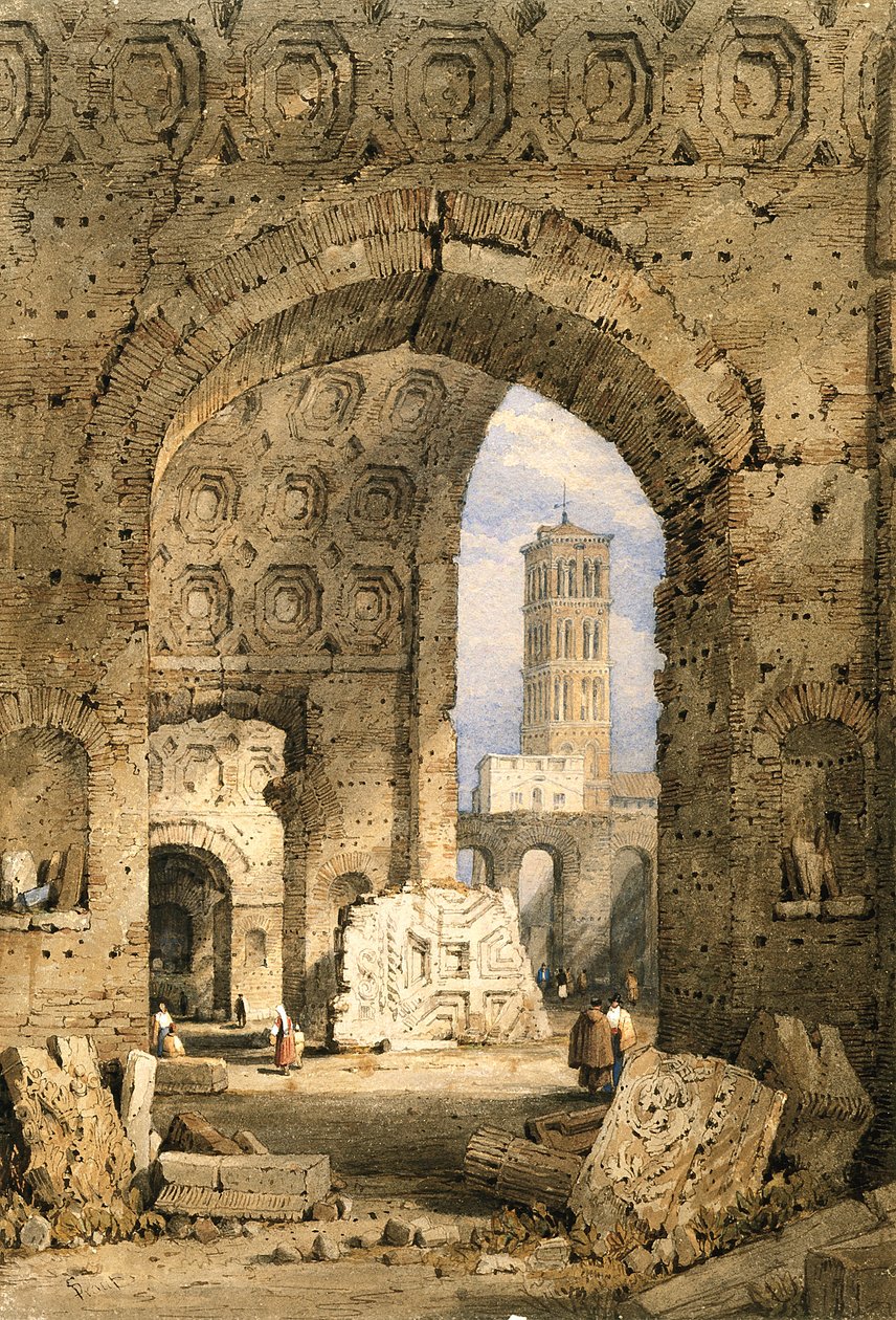 Świątynia Pokoju, Forum Romanum (akwarela i gwasz na białawym papierze) autorstwa Samuel Prout