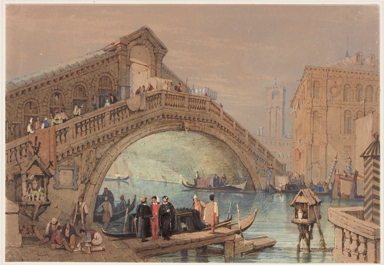 Rialto, Wenecja (bc, tusz i wc na papierze) autorstwa Samuel Prout