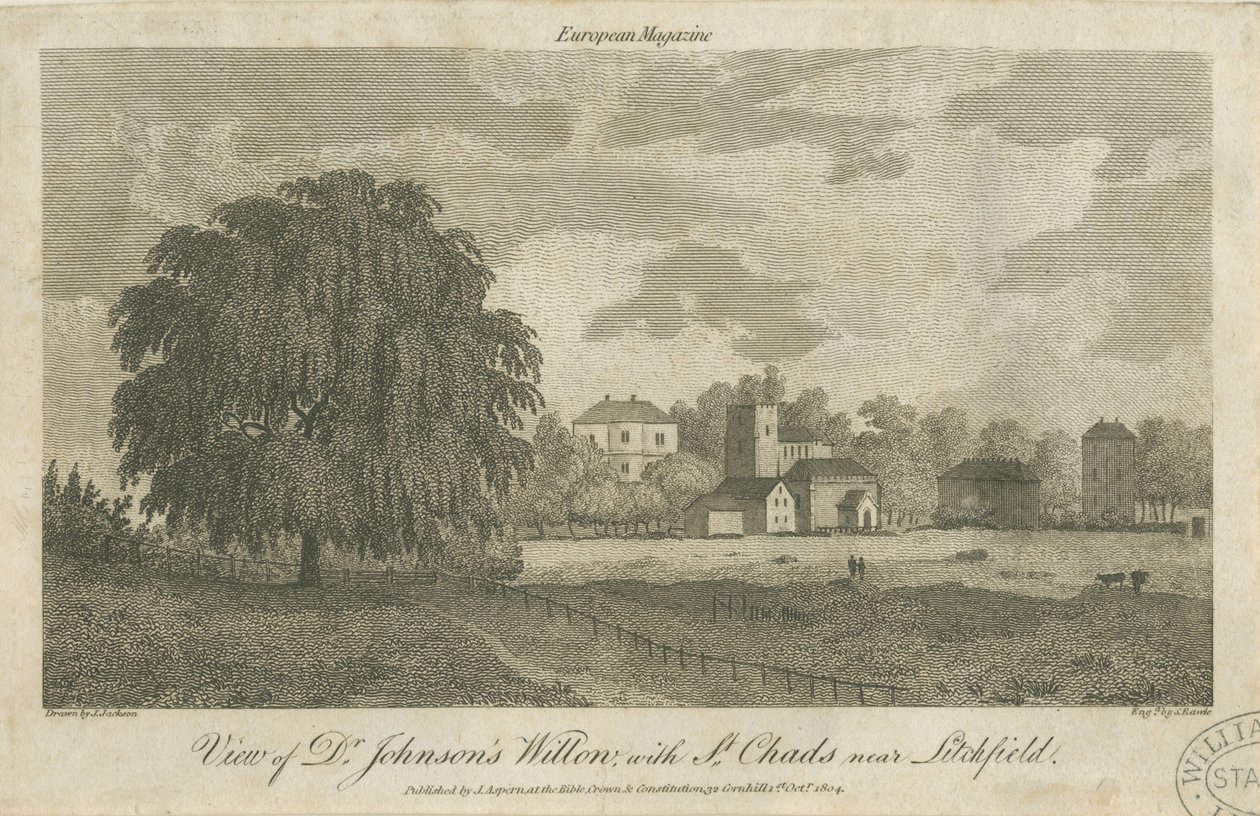 Lichfield - Wierzba „Dr. Johnsona”: grawerowanie, bd [c 1804] autorstwa Samuel Rawle