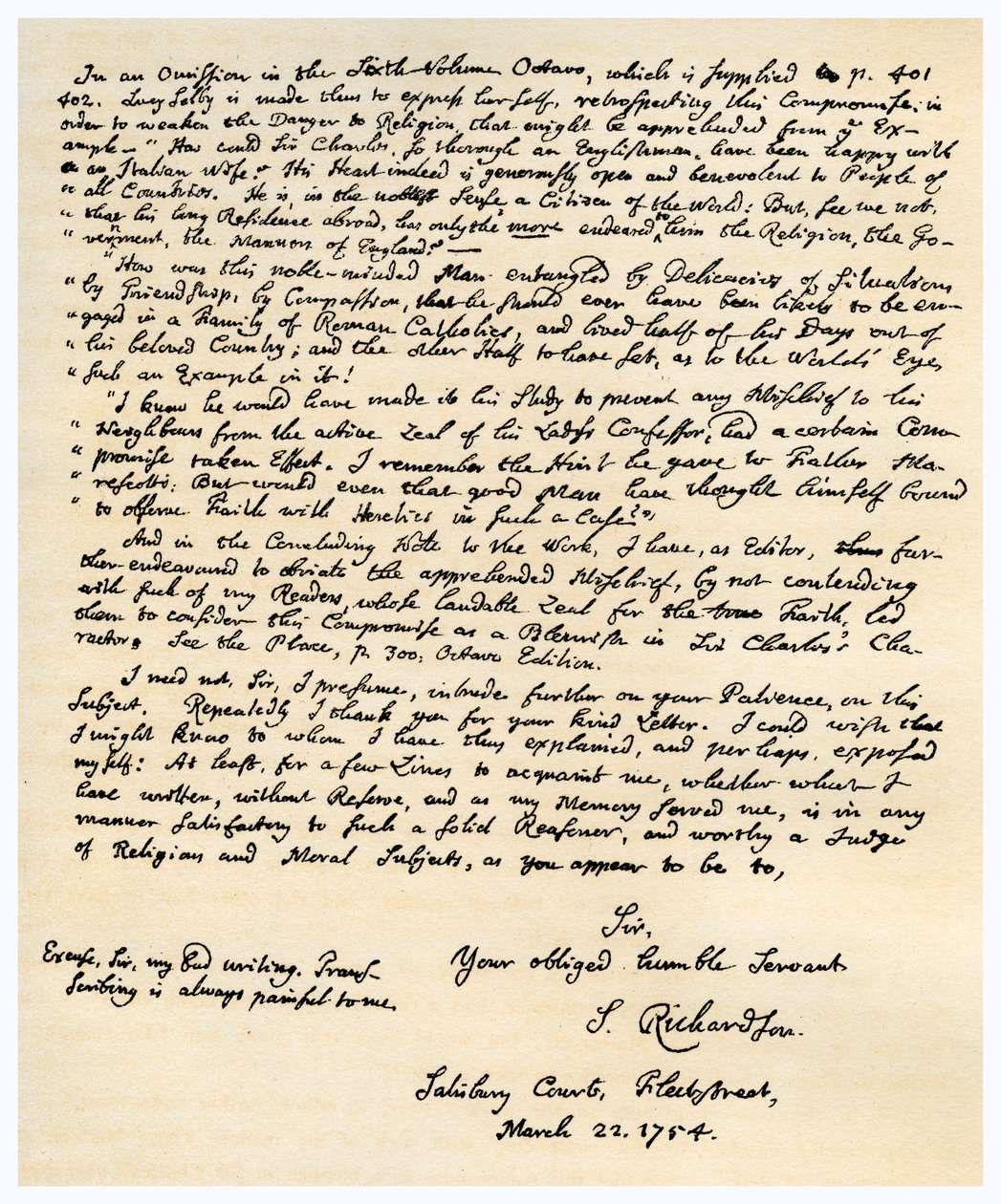 List Samuela Richardsona, 22 marca 1754 r. autorstwa Samuel Richardson