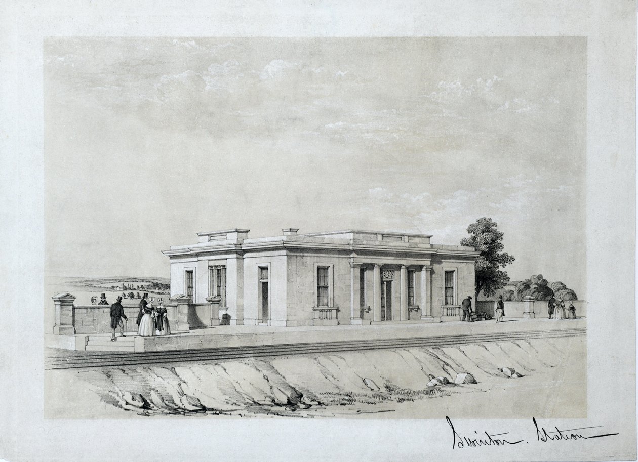 Stacja Swinton, ok. 1840 r. (litografia przyciemniana na papierze) autorstwa Samuel Russell