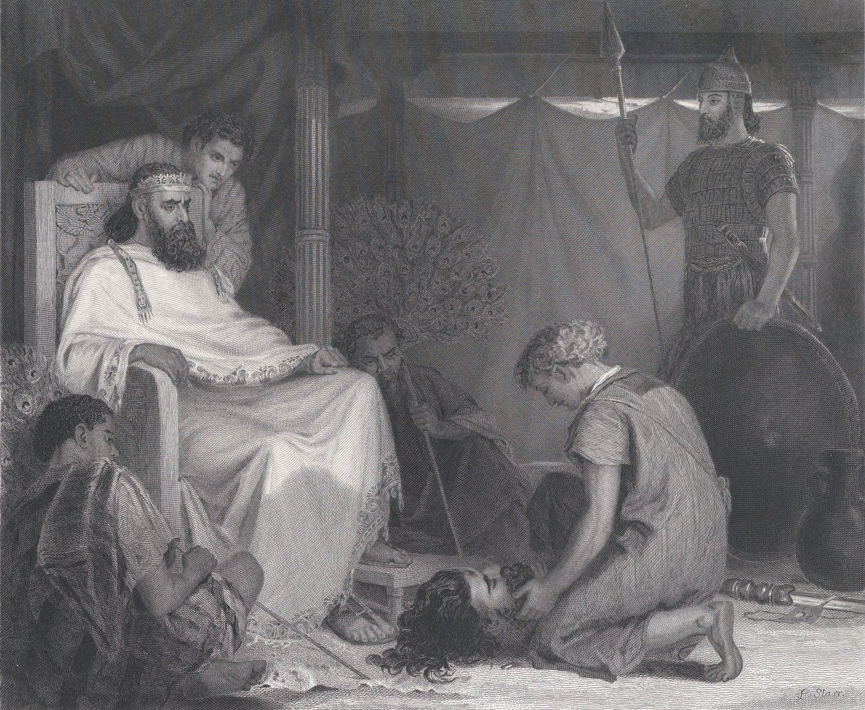 David Brought Before Saul, z The Art Journal, naprzeciwko s. 100, kwiecień 1871. autorstwa Samuel S. Smith