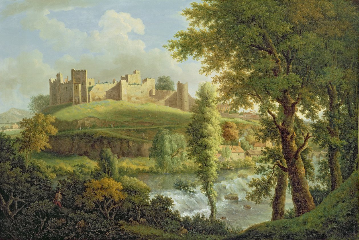 Zamek Ludlow z jazem Dinham, od południowego zachodu, ok. 1765-69 (olej na płótnie) autorstwa Samuel Scott