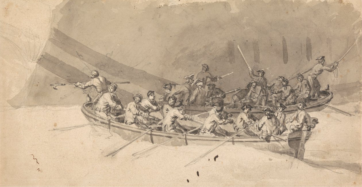 Dwie łodzie z załogami, studium dla The Royal William at Sea autorstwa Samuel Scott