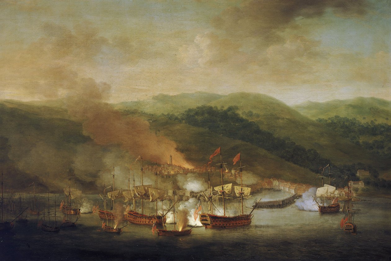 Wojna o sukcesję austriacką (1740-1748): bombardowanie Bastii (Francja), 6 listopada autorstwa Samuel Scott