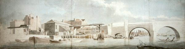 Most Westminsterski, strona Surrey (ołówek, tusz i akwarela na papierze) autorstwa Samuel Scott