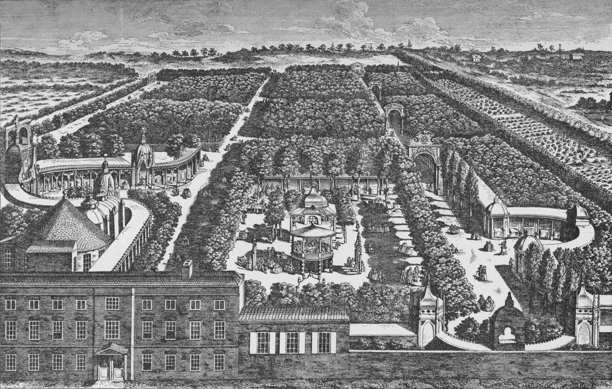 Ogólna perspektywa ogrodów Vauxhall, c1756, 1912 autorstwa Samuel Wale