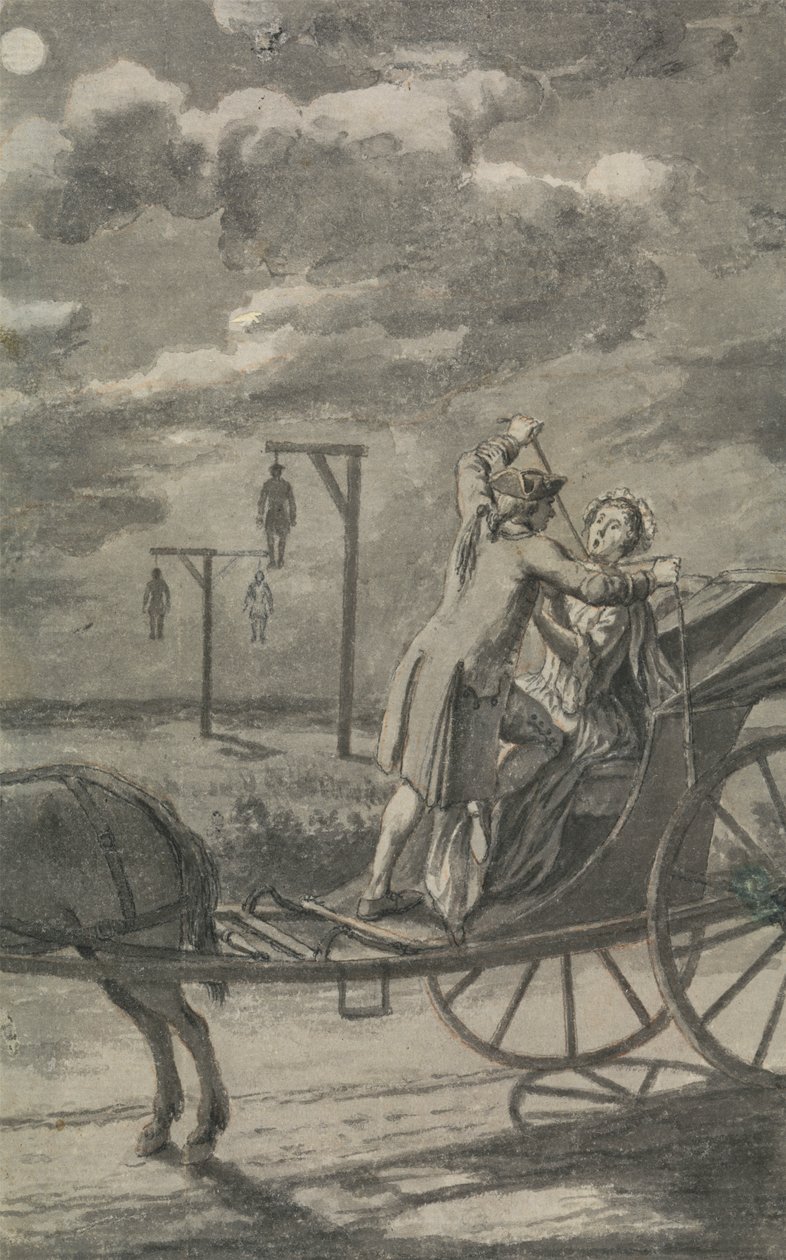 Morderstwo w powozie (prawdopodobnie projekt dla The Tyburn Chronicle) autorstwa Samuel Wale
