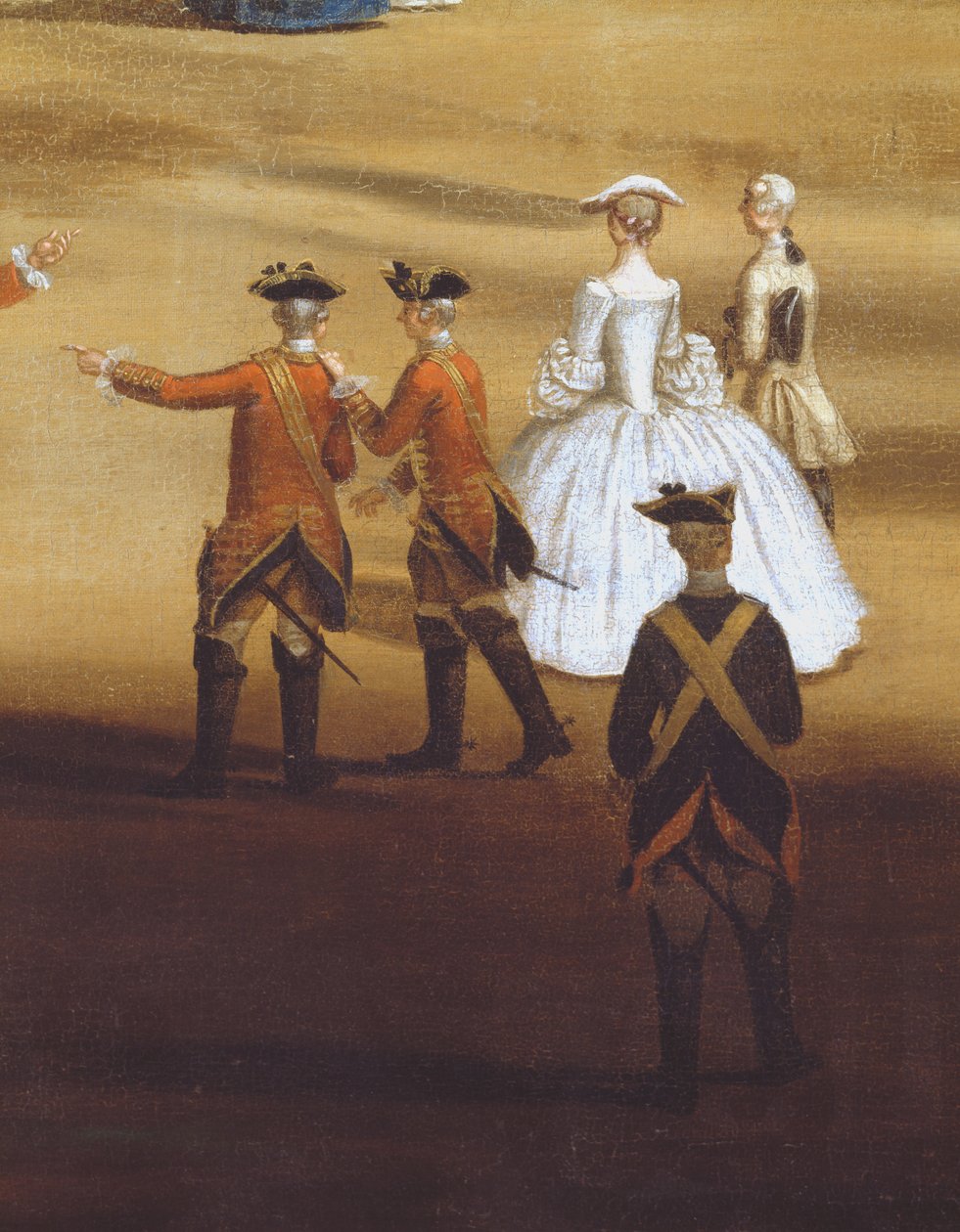 Żołnierze i para w Horseguards Parade, ok. 1758 olej na płótnie, detal z 237617 autorstwa Samuel Wale