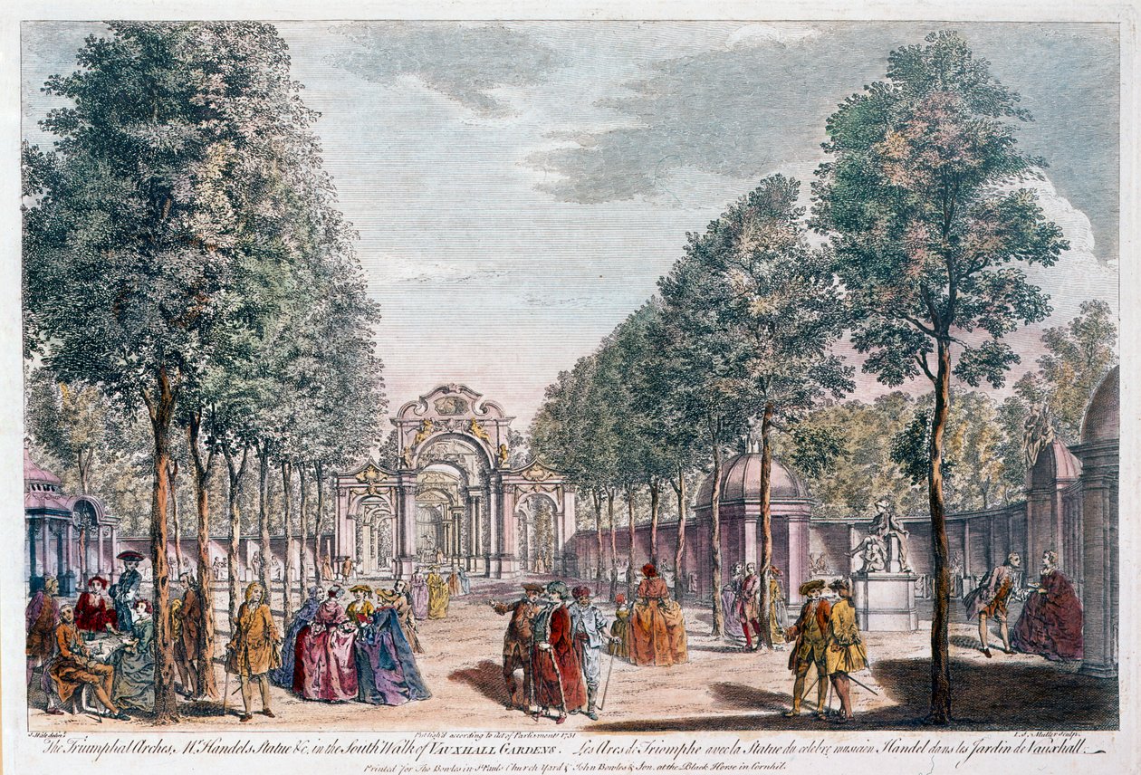 Ogrody Vauxhall, grawerowane przez Johna Millera aka Johann Sebastian Müller autorstwa Samuel Wale