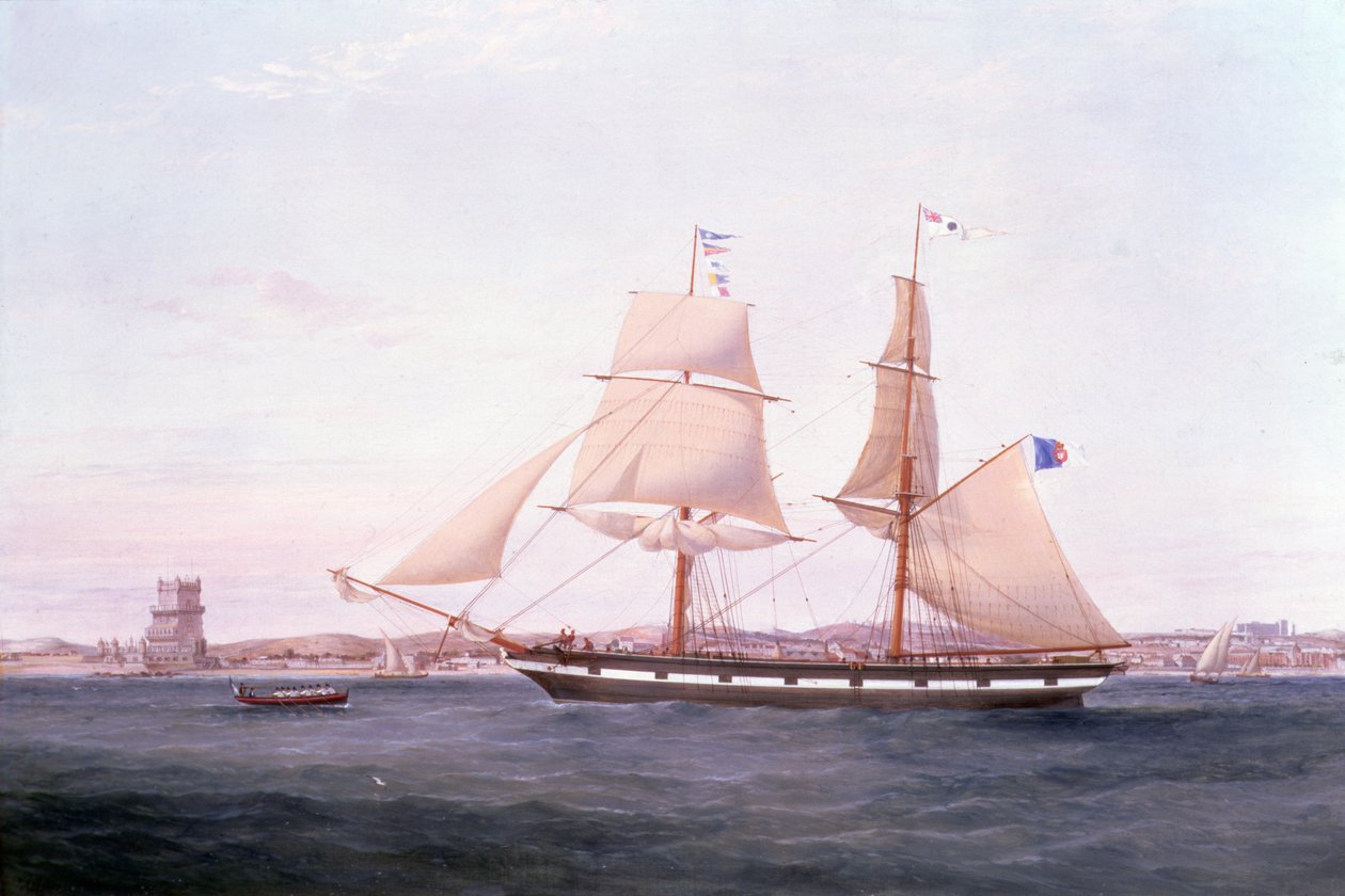 Maria Helena przy Lizbonie z wieżą Belem za jej łukiem autorstwa Samuel Walters