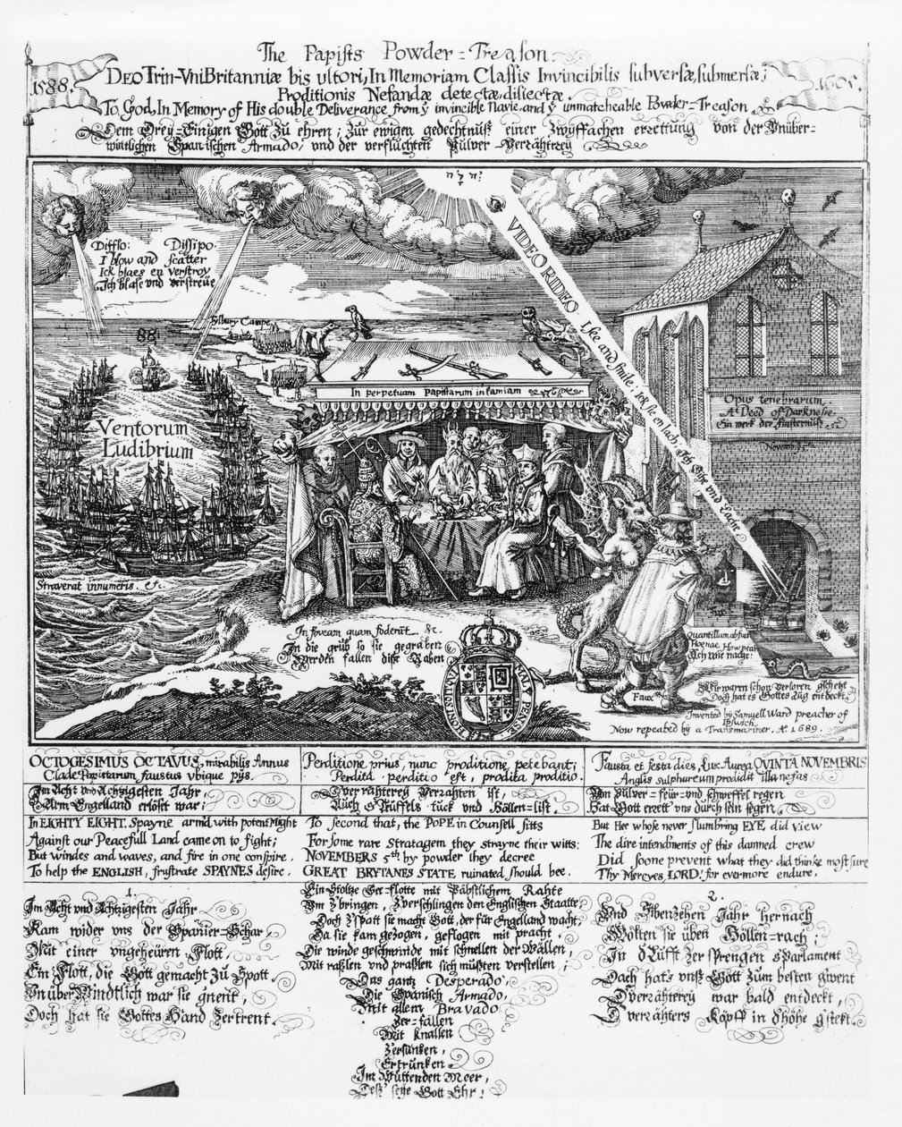 Bogu ku pamięci jego podwójnego wyzwolenia z Niezwyciężonej Marynarki Wojennej (1588) i niezrównanej zdrady prochu (1605), (rycina) repr. przez Transmarinera, 1689 (zdjęcie Bundw) autorstwa Samuel Ward