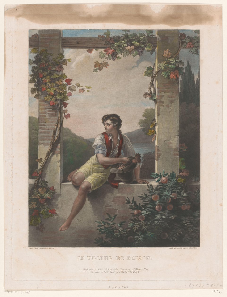 Chłopiec w kapeluszu pełnym winogron Le Voleur de Raisin (tytuł na obiekcie) autorstwa Samuel William Reynolds (I)