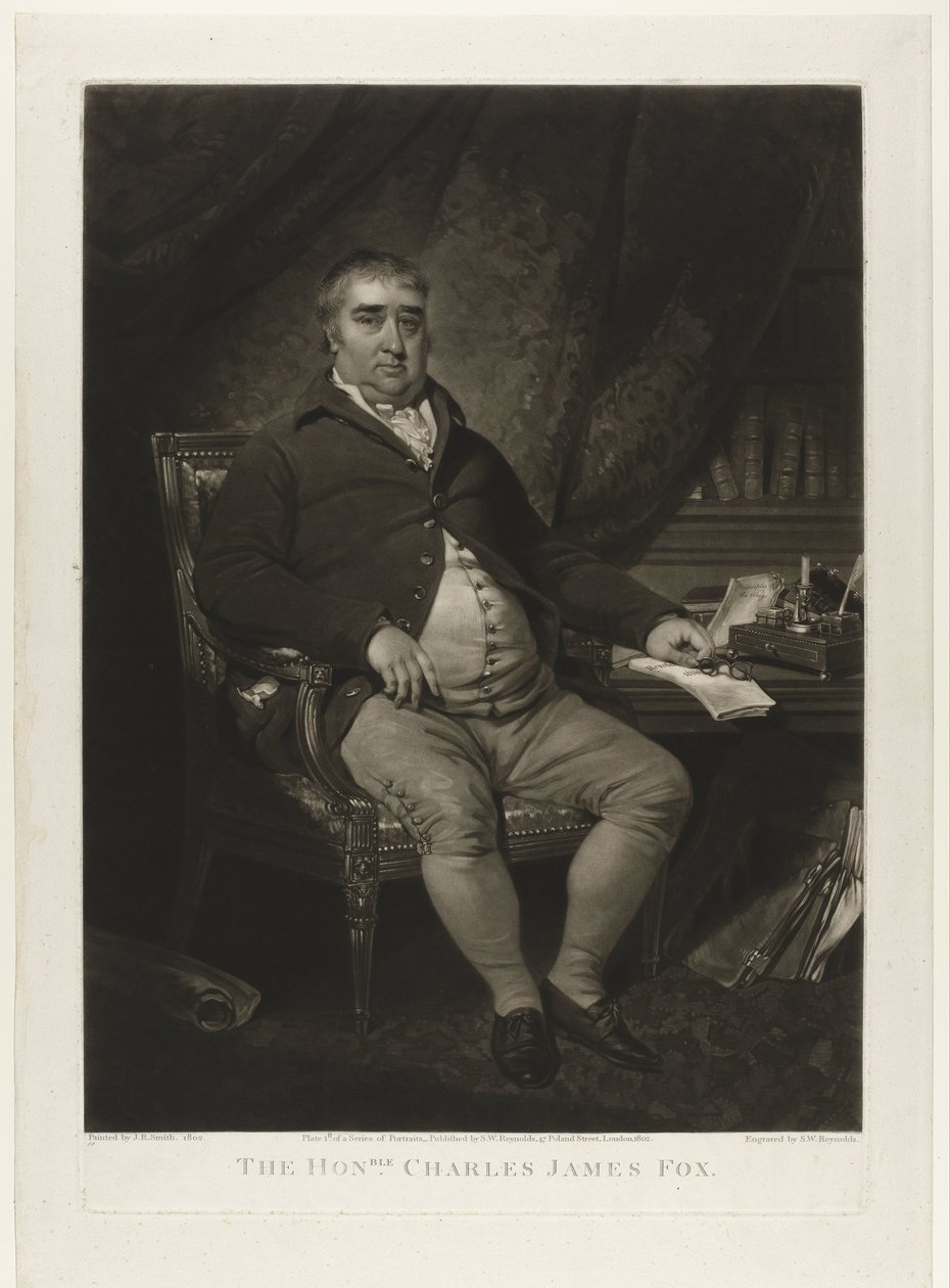 Portret van Charlesa Jamesa Foxa Honorowy Charles James Fox (tytuł na obiekcie) autorstwa Samuel William Reynolds (I)