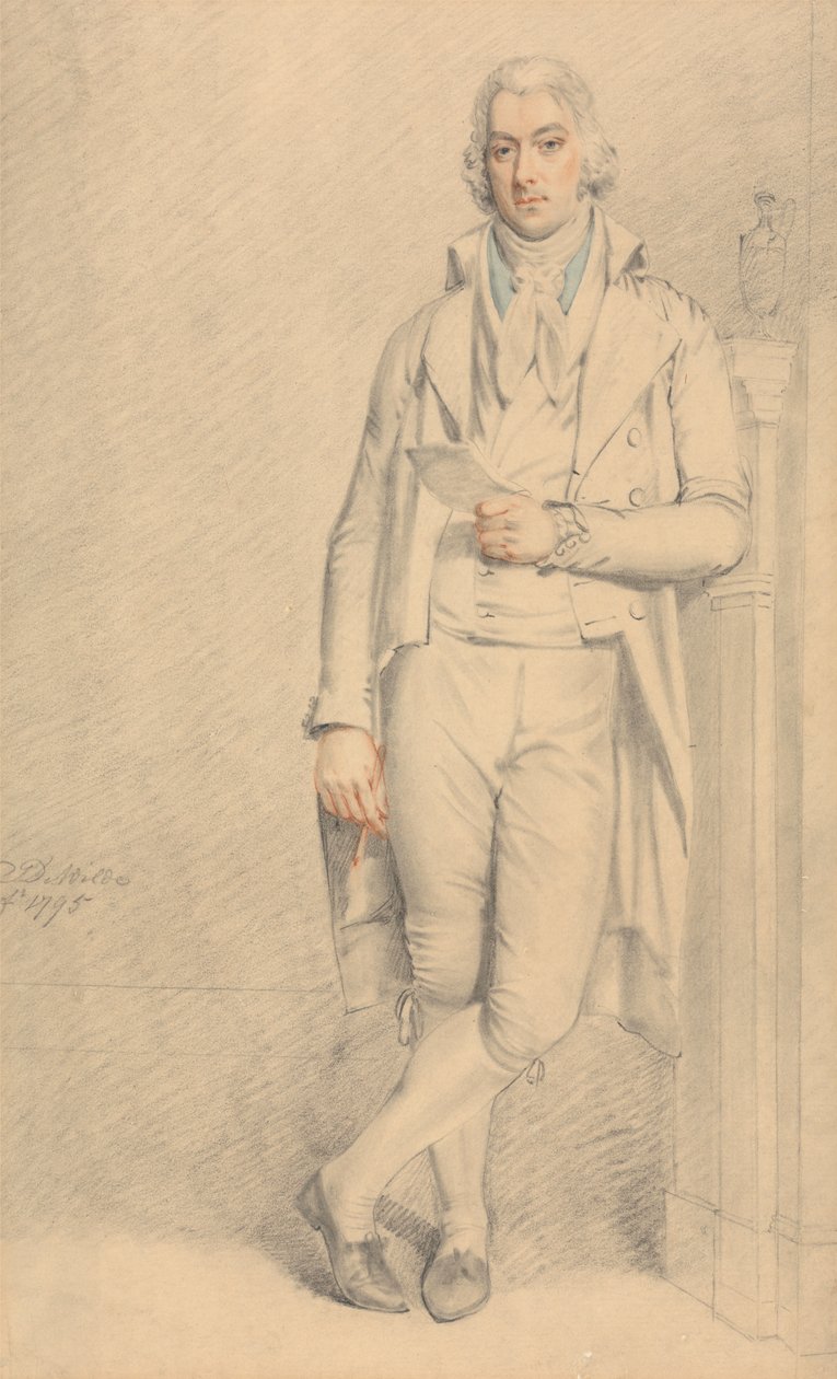 Dżentelmen, pełnej długości, trzymający papier i ołówek autorstwa Samuel de Wilde
