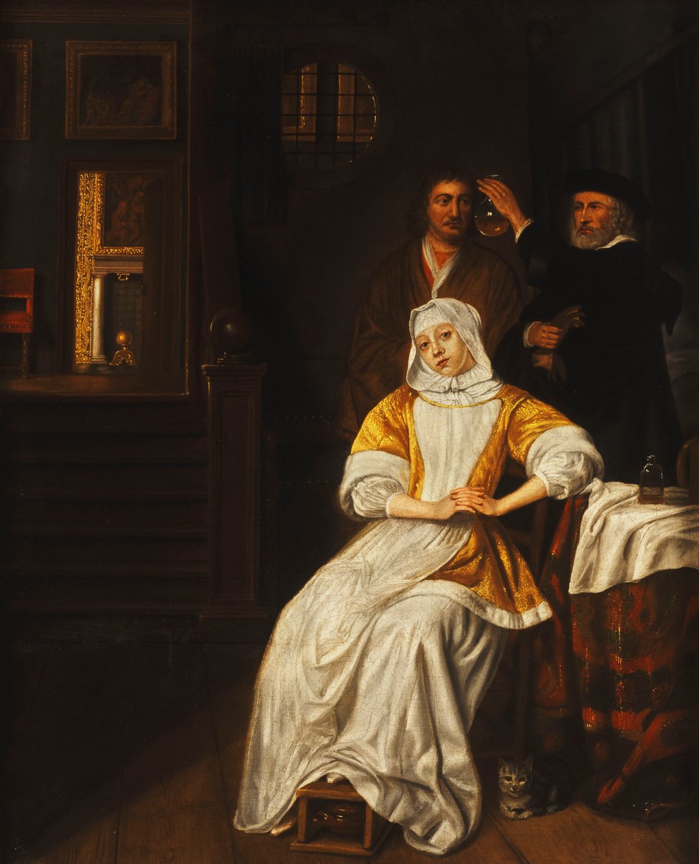 Lekarz odwiedzający młodą damę w sypialni, autorstwa Samuel van Hoogstraten