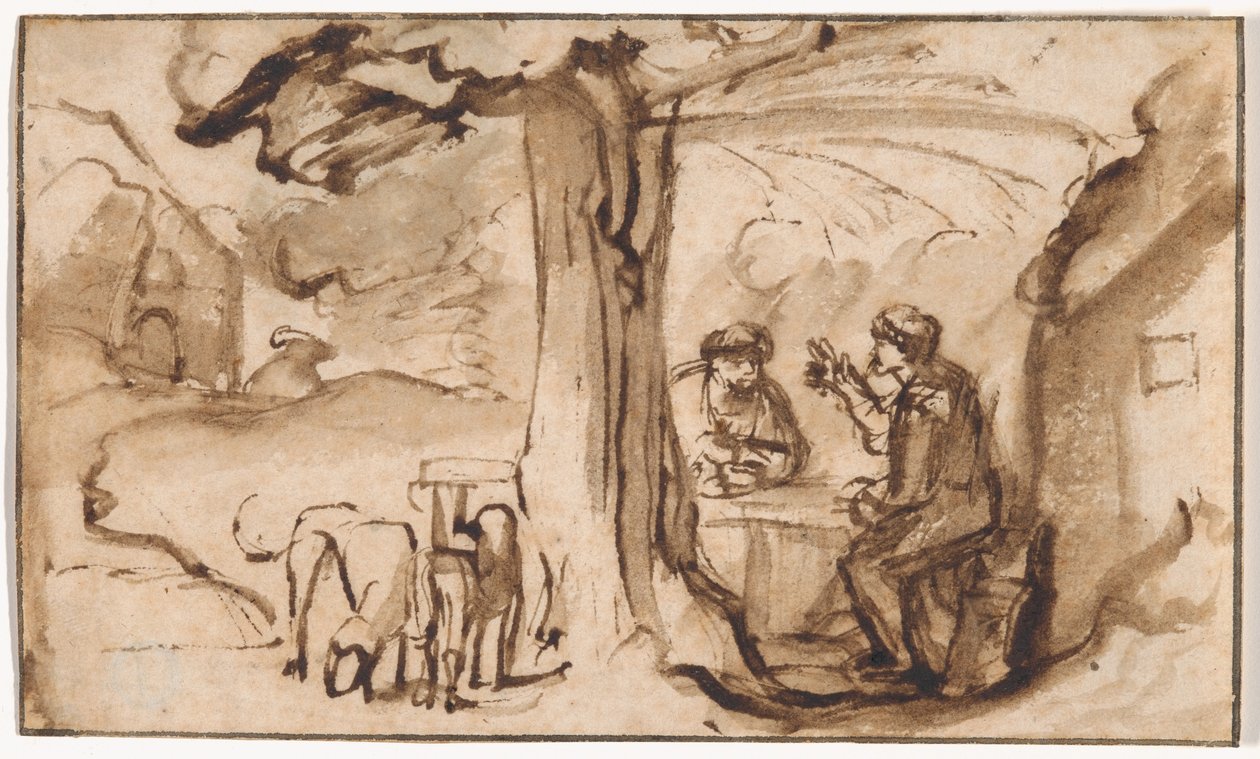 Jakuba i Ezawa (recto); Głowa śpiącej młodej kobiety (verso) autorstwa Samuel van Hoogstraten