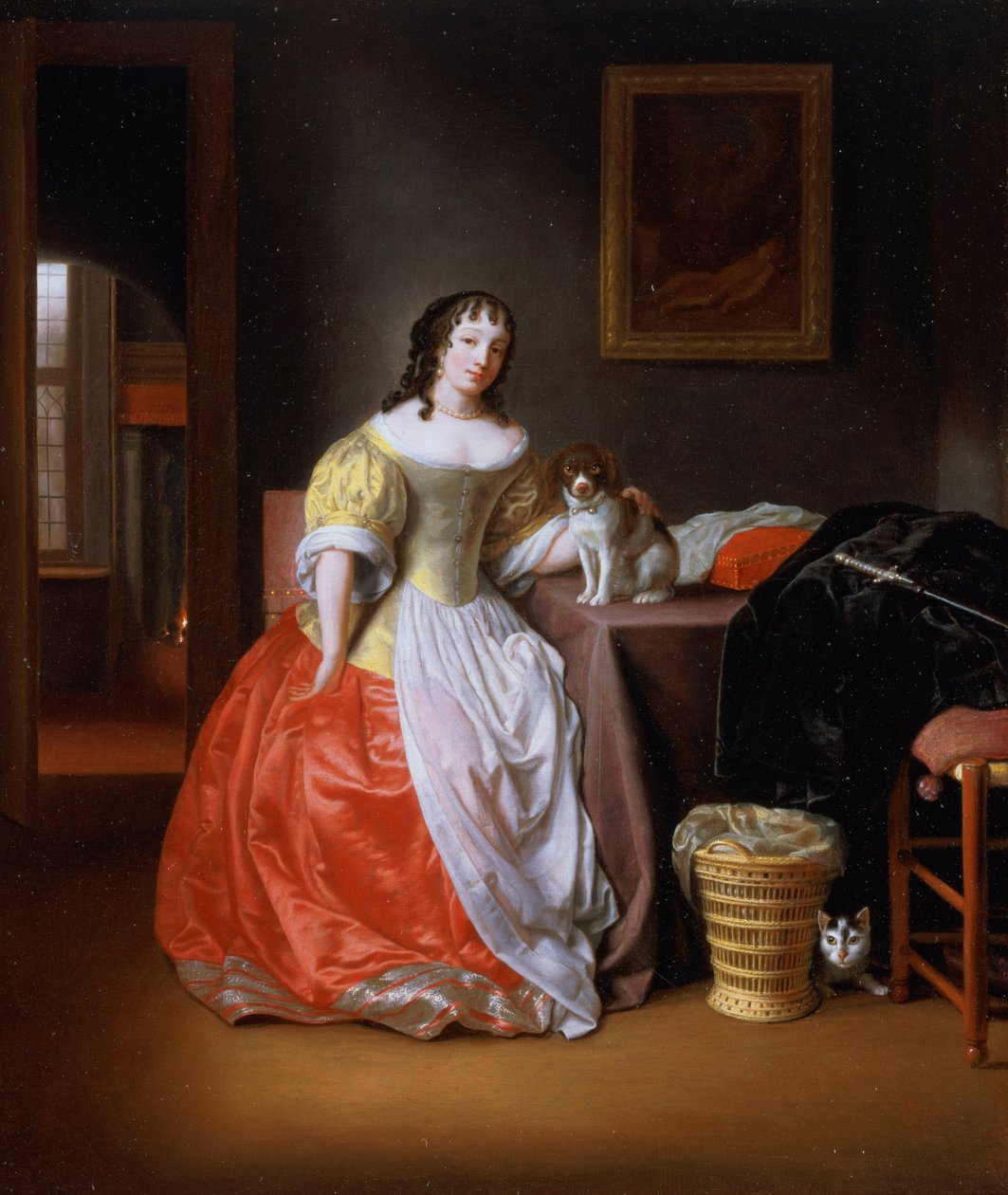 Pani w żółto-czerwonej sukience autorstwa Samuel van Hoogstraten